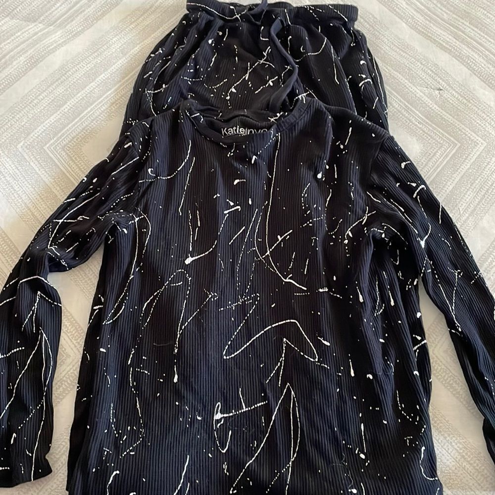 Katie J NYC Couture Girls Black with White Splatter Matching Top & Pants